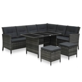 Set aus 4-teiligen Gartensofas und Kissen, synthetisches Rattangrau von , Gartensets - Ref: Foro24-48146, Preis: 669,98 €, Ra...