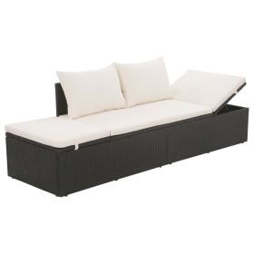 Garden lounger with black synthetic rattan cushions and pillows by , Loungers - Ref: Foro24-317108, Price: 192,91 €, Discount: %