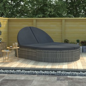 Double sun lounger with grey synthetic rattan cushions by , Loungers - Ref: Foro24-318161, Price: 317,32 €, Discount: %