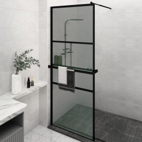 Shower screen with ESG glass and black aluminum shelf 80x195 cm by , Shower walls and screens - Ref: Foro24-3185454, Price: 2...