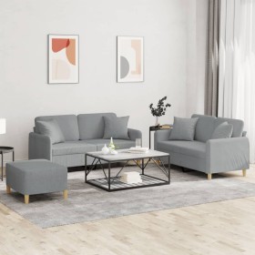 Sofagarnitur mit Kissen 3-teilig aus hellgrauem Stoff von , Sofas - Ref: Foro24-3202110, Preis: 529,99 €, Rabatt: %