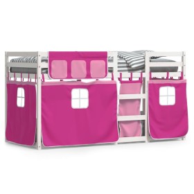 Bunk bed with curtains solid pink pine wood 90x200 cm by , Beds and slatted bases - Ref: Foro24-3283897, Price: 251,99 €, Dis...