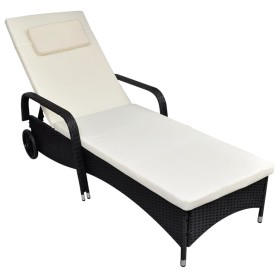 Black synthetic rattan lounger with wheels by , Loungers - Ref: Foro24-42482, Price: 136,81 €, Discount: %