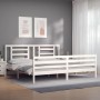 Double bed frame with white solid wood headboard by vidaXL, Beds and slatted bases - Ref: Foro24-3194717, Price: 151,88 €, Di...