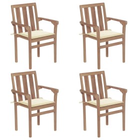 Stackable garden chairs, set of 4, made of solid teak wood with cushions. by , Garden chairs - Ref: Foro24-3073381, Price: 48...