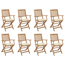 Folding garden chairs 8 units and solid acacia wood cushions by , Garden chairs - Ref: Foro24-3075087, Price: 432,68 €, Disco...