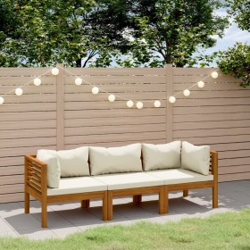 3-seater garden sofa with cream cushion made of acacia wood by , Garden sets - Ref: Foro24-3086932, Price: 474,38 €, Discount: %