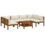 Muebles de jardín 7 pzas cojines crema madera maciza de acacia de , Conjuntos de jardín - Ref: Foro24-3086947, Precio: 962,52...