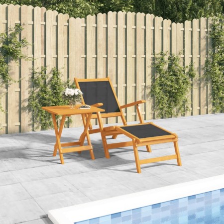 Garden chair with footrest and acacia wood and textilene table. by , Loungers - Ref: Foro24-3120442, Price: 118,05 €, Discoun...