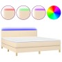 Cama box spring con colchón y LED tela crema 180x200 cm de , Camas y somieres - Ref: Foro24-3133578, Precio: 554,83 €, Descue...