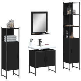 Black engineered wood 4-piece bathroom furniture set by , Bathroom furniture - Ref: Foro24-3214354, Price: 252,01 €, Discount: %