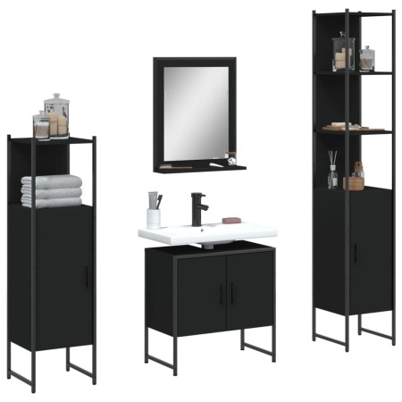 Black engineered wood 4-piece bathroom furniture set by , Bathroom furniture - Ref: Foro24-3214354, Price: 257,86 €, Discount: %