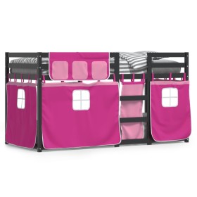 Bunk bed with curtains solid pink pine wood 90x200 cm by , Beds and slatted bases - Ref: Foro24-3283936, Price: 287,99 €, Dis...