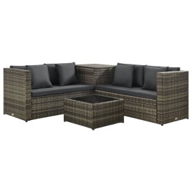 4-piece garden sofa set with grey synthetic rattan cushions by , Garden sets - Ref: Foro24-313137, Price: 461,99 €, Discount: %