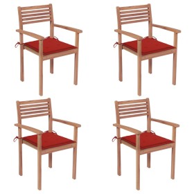 Garden chairs 4 pcs solid teak wood with red cushions by , Garden chairs - Ref: Foro24-3062295, Price: 336,99 €, Discount: %