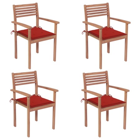 Garden chairs 4 pcs solid teak wood with red cushions by , Garden chairs - Ref: Foro24-3062295, Price: 336,99 €, Discount: %