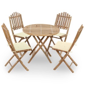 Set de comedor exterior plegable 5 piezas con cojines bambú de , Conjuntos de jardín - Ref: Foro24-3063962, Precio: 284,74 €,...