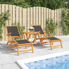 Garden chairs with footrest and textilene acacia wood table by , Loungers - Ref: Foro24-3120443, Price: 202,13 €, Discount: %