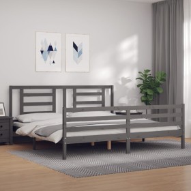 Estructura cama de matrimonio con cabecero madera maciza gris de vidaXL, Camas y somieres - Ref: Foro24-3194718, Precio: 183,...