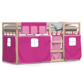 Bunk bed with curtains solid pink pine wood 80x200 cm by , Beds and slatted bases - Ref: Foro24-3283900, Price: 154,99 €, Dis...