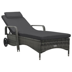 Gray synthetic rattan lounger with wheels by , Loungers - Ref: Foro24-48197, Price: 166,99 €, Discount: %