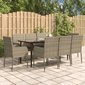 Garten-Essgruppe 9-teilig und schwarzgraue Kissen aus synthetischem Rattan von vidaXL, Gartensets - Ref: Foro24-3185152, Prei...