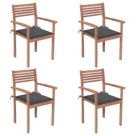 Garden chairs 4 units teak wood and anthracite gray cushions by , Garden chairs - Ref: Foro24-3062289, Price: 329,99 €, Disco...