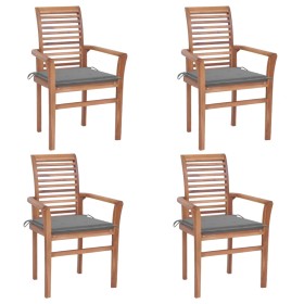 Dining chairs 4 pcs solid teak wood with gray cushions by , Garden chairs - Ref: Foro24-3062623, Price: 388,99 €, Discount: %