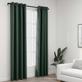 Cortinas opacas con ojales look de lino 2 pzas verde 140x225 cm de vidaXL, Cortinas y visillos - Ref: Foro24-321185, Precio: ...