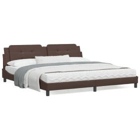 Estructura de cama cabecero cuero sintético marrón 200x200 cm de , Camas y somieres - Ref: Foro24-3208207, Precio: 204,99 €, ...