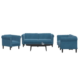 Blue velvet 3-piece sofa set by , Sofas - Ref: Foro24-3209217, Price: 734,43 €, Discount: %