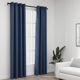 Cortinas opacas con ojales look de lino 2 pzas azul 140x245 cm de vidaXL, Cortinas y visillos - Ref: Foro24-321178, Precio: 4...