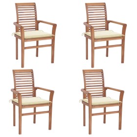 Dining chairs 4 pcs solid teak wood with cream cushions by , Garden chairs - Ref: Foro24-3062624, Price: 387,99 €, Discount: %