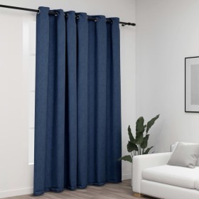 Cortina opaca con ojales look de lino azul 290x245 cm de vidaXL, Cortinas y visillos - Ref: Foro24-321179, Precio: 36,99 €, D...