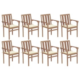 Stackable garden chairs 8 pcs solid teak wood with cushions by , Garden chairs - Ref: Foro24-3073435, Price: 904,99 €, Discou...