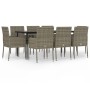 Set comedor jardín 9 pzas y cojines ratán sintético negro gris de vidaXL, Conjuntos de jardín - Ref: Foro24-3185152, Precio: ...