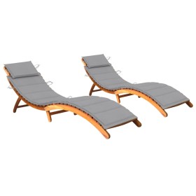 Sun loungers 2 units with solid acacia wood cushions by , Loungers - Ref: Foro24-3077362, Price: 335,56 €, Discount: %