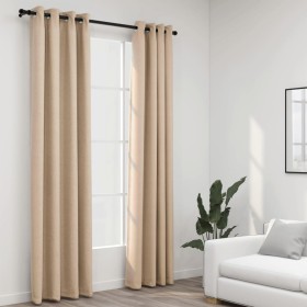 Cortinas opacas ojales look de lino 2 pzas beige 140x245 cm de vidaXL, Cortinas y visillos - Ref: Foro24-321210, Precio: 46,9...