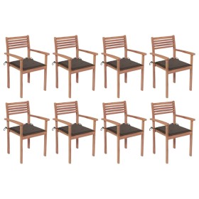 Stackable garden chairs 8 units teak wood with cushions by , Garden chairs - Ref: Foro24-3072608, Price: 674,10 €, Discount: %