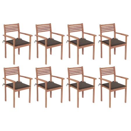 Stackable garden chairs 8 units teak wood with cushions by , Garden chairs - Ref: Foro24-3072608, Price: 674,10 €, Discount: %