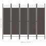 Five-panel anthracite gray room divider screen 200x180 cm by vidaXL, Room dividers - Ref: Foro24-320709, Price: 52,76 €, Disc...