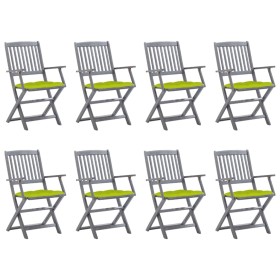 8 pcs folding garden chairs and solid acacia wood cushions by , Garden chairs - Ref: Foro24-3078288, Price: 379,47 €, Discoun...