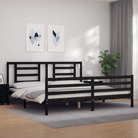 Double bed frame with black solid wood headboard by vidaXL, Beds and slatted bases - Ref: Foro24-3194720, Price: 160,66 €, Di...