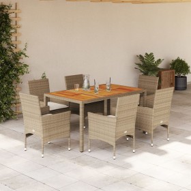 7-teiliges Garten-Essset mit beigen Akazien-PE-Rattankissen von , Gartensets - Ref: Foro24-3278684, Preis: 521,69 €, Rabatt: %