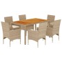 Set de comedor jardín 7 pzas con cojines ratán PE acacia beige de , Conjuntos de jardín - Ref: Foro24-3278684, Precio: 525,15...