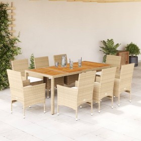 9-piece garden dining set with beige acacia PE rattan cushions by , Garden sets - Ref: Foro24-3278686, Price: 691,53 €, Disco...