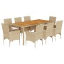 Set de comedor jardín 9 pzas con cojines ratán PE acacia beige de , Conjuntos de jardín - Ref: Foro24-3278686, Precio: 691,53...