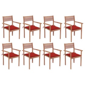 Stackable garden chairs 8 units teak wood with cushions by , Garden chairs - Ref: Foro24-3072606, Price: 674,10 €, Discount: %