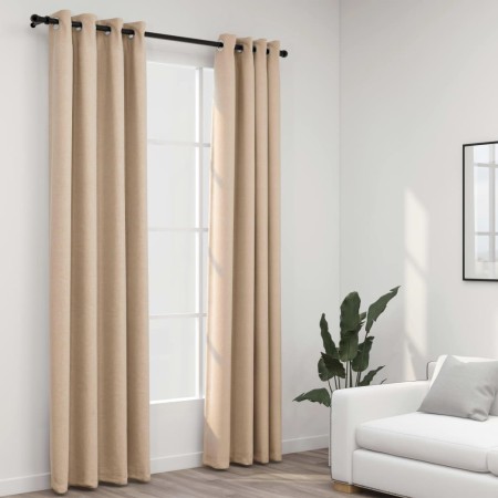 Verdunkelungsvorhänge in Leinenoptik, 2 Stück, beige, 140 x 225 cm von vidaXL, Vorhänge und Gardinen - Ref: Foro24-321209, Pr...