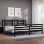 Double bed frame with black solid wood headboard by vidaXL, Beds and slatted bases - Ref: Foro24-3194720, Price: 160,66 €, Di...